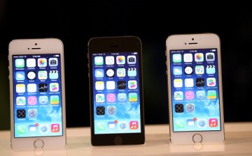 New iPhone 5S is displayed during an Apple product announcement at the Apple campus on September 10, 2013 in Cupertino, California.