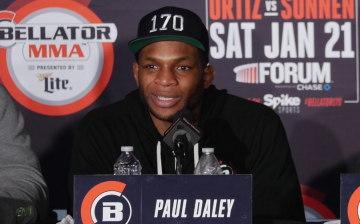 Daley speaking at a press conference for the Bellator 170 event to promote his out against Ward. 