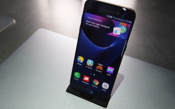 Samsung Galaxy S7 edge smartphone is on display at the Samsung booth during CES 2017 at the Las Vegas Convention Center on January 5, 2017