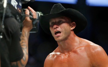 Donald Cerrone reacts after his second-round TKO win over Rick Story in their welterweight bout at the UFC 202 event at T-Mobile Arena on August 20, 2016 in Las Vegas, Nevada. 