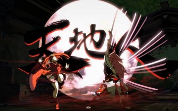 Baiken (R) prepares to take down a defeated Jam Kurodoberi (L) in 'Guilty Gear Xrd Rev 2.'