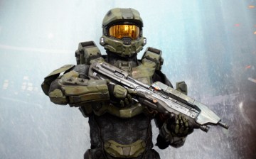 A character from the video game 'HALO 4' poses for photographs during the E3 gaming conference on June 5, 2012 in Los Angeles, California.