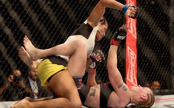 Julianna Pena throws strikes from a dominant position against Valentina Shevchenko at UFC on FOX 23 last Jan. 28 in Denver, Colorado.