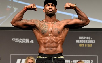 Jimi Manuwa of the United States steps onto the scale during the UFC 204 weigh-in at the Manchester Central Convention Complex on October 7, 2016 in Manchester, England.