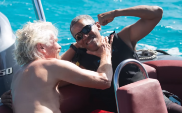Sir Richard Branson and former U.S. President Barack Obama are seen having a good time during the British Virgin Islands encounter.