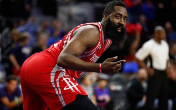 James Harden of the Houston Rockets looks on while playing the Detroit Pistons at the Palace of Auburn Hills on November 21, 2016 in Auburn Hills, Michigan. 