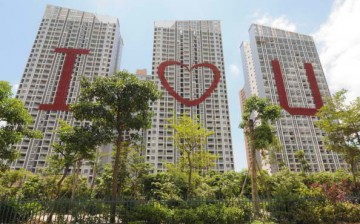 Residential buildings celebrate Valentine's Day in Nanning.
