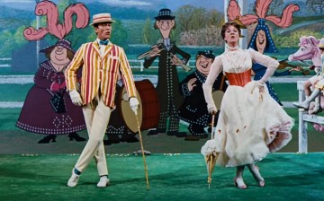 Bert (Dick Van Dyke) and Mary Poppins (Julie Andrews) dance with animated characters in the 1964 Disney classic, 'Mary Poppins.'