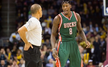 Official Danny Crawford listens to Larry Sanders of the Milwaukee Bucks complain after he was called for a technical foul during the second half against the Cleveland Cavaliers at Quicken Loans Arena on December 2, 2014 in Cleveland, Ohio.