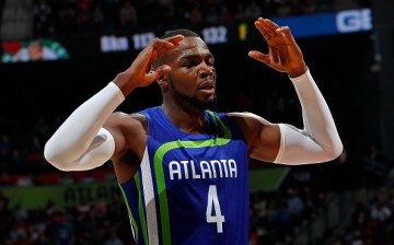  Paul Millsap of the Atlanta Hawks reacts a foul was called charged to a teammate during the game against the Boston Celtics at Philips Arena on January 13, 2017 in Atlanta, Georgia. 