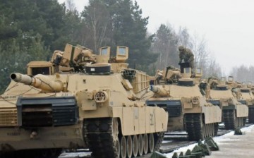 U.S. Army M1A2SEPV2 Abrams main battle tanks arrive in Poland to deter Russia.                      