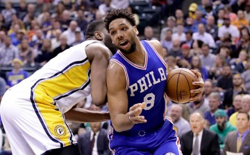 Jahil Okafor of the Philadelphia 76ers dribbles the ball during the game against the Indiana Pacers at Bankers Life Fieldhouse on November 9, 2016 in Indianapolis, Indiana.