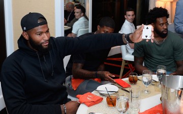 NBA player and 2016 USA Basketball Men's National Team members DeMarcus Cousins (L) and DeAndre Jordan attend the Team USA welcome dinner hosted by Carmelo Anthony at Lakeside at Wynn Las Vegas.