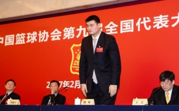 Yao Ming during his election as the new president of the CBA.
