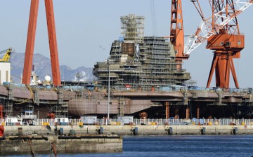 China's first domestically made aircraft carrier under construction in Dalian.