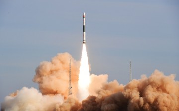 The rocket Kuaizhou-1A, carrying the satellite JL-1 and two CubeSats XY-S1 and Caton-1, blasts off from the Jiuquan Satellite Launch Center in northwest China's Gansu Province, Jan. 9, 2017.