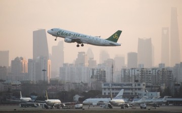 A plane from Chinese carrier Spring Airlines departs from Hongqiaou Airport in Shanghai.