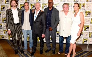 Bryan Fuller, Scott Bakula, Brent Spiner, Michael Dorn, William Shatner and Jeri Ryan attend the 'Star Trek 50' press line during Comic-Con International on July 23, 2016 in San Diego, California.