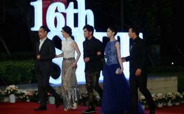 Wang Xueqi, Xu Fan, Jay Chou, Li Xinai and Will Liu arrive at the opening ceremony of the 16th Shanghai International Film Festival at Shanghai Culture Square on June 15, 2013 in Shanghai, China. 