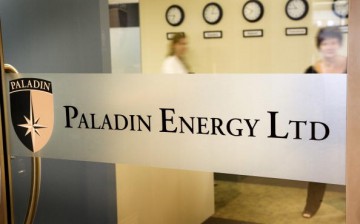Paladin Energy Ltd. logo is displayed at the company's reception in Perth, Australia.