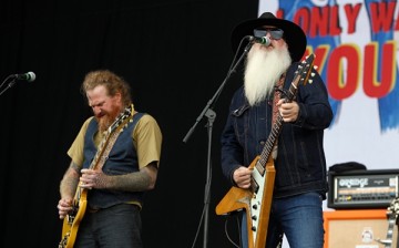 Brent Hinds of Mastodon and Dave Catching of Eagles of Death Metal perform on Day 2 of Reading Festival at Richfield Avenue on August 27, 2016 in Reading, England.