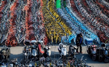 Picture shows impounded bicycles from the bike-sharing schemes Mobike and Ofo in Shanghai. 