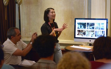 Airbnb China Social Marketing Specialist Haina Xiang speaks during Connecting with Hosts Around the World at Clifton's Cafeteria.