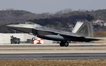 U.S. stealth fighters and F-22 jets fly over North Korea.