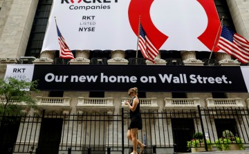 A banner celebrating Rocket Companies Inc., the parent company of U.S. mortgage lender Quicken Loans, IPO is seen on the front facade of the New York Stock Exchange (NYSE) in New York City, U.S.