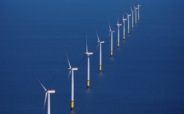 General view of the Walney Extension offshore wind farm operated by Orsted off the coast of Blackpool, Britain