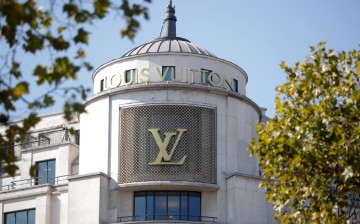 A Louis Vuitton logo is seen outside a store on the Champs-Elysees in Paris, France,