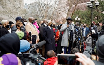 Floyd family attorney Ben Crump addresses the media during a press conference with family members of George Floyd, 