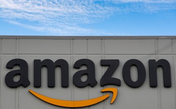 The Amazon logo is seen outside its JFK8 distribution center in Staten Island, New York, U.S.