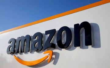 The logo of Amazon is seen at the company logistics centre in Boves, France, 