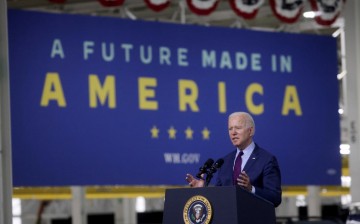 U.S. President Joe Biden delivers remarks after touring Ford Rouge Electric Vehicle Center in Dearborn, Michigan, U.S.,