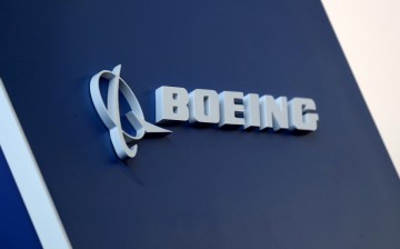 The Boeing logo is pictured at the Latin American Business Aviation Conference & Exhibition fair at Congonhas Airport in Sao Paulo