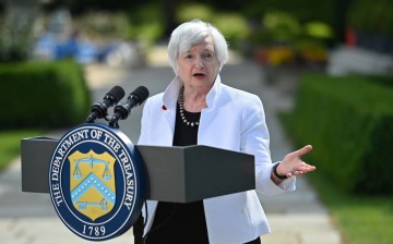 U.S. Treasury Secretary Janet Yellen speaks during a news conference, after attending the G7 finance ministers meeting, at Winfield House in London