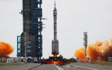 The Long March-2F Y12 rocket, carrying the Shenzhou-12 spacecraft and three astronauts, takes off from Jiuquan Satellite Launch Center for China's first manned mission 