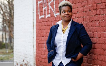 Community activist India Walton poses as she campaigns to replace four-term Mayor Byron Brown, in Buffalo, New York, U.S.