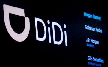 The logo for Chinese ride-hailing company Didi Global Inc is pictured during the IPO on the New York Stock Exchange (NYSE) floor in New York City, U.S