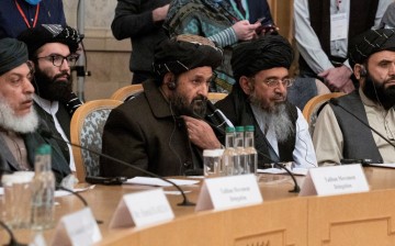  Mullah Abdul Ghani Baradar, the Taliban's deputy leader and negotiator, and other delegation members attend the Afghan peace conference in Moscow,