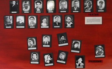 Portraits of people who were killed and injured in the protest against rising food prices that was brutally suppressed by the Soviet Army in 1962,