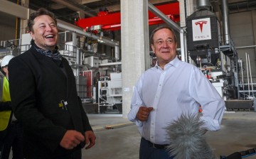 Tesla CEO Elon Musk and Christian Democratic Union (CDU) party leader Armin Laschet visit the construction site of Tesla's Gigafactory in Gruenheide near Berlin,