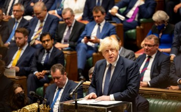 Britain's Prime Minister Boris Johnson speaks during a debate in parliament on the situation in Afghanistan in London, Britain