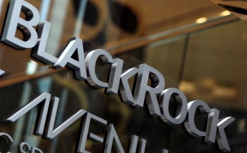 The BlackRock logo is seen outside of its offices in New York