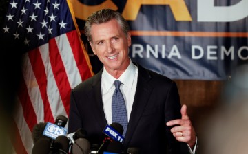 California Governor Gavin Newsom speaks after the polls close on the recall election, at the California Democratic Party headquarters in Sacramento, California, U.S.