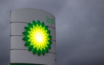 An illuminated BP logo is seen at a petrol station in Gateshead, Britain 