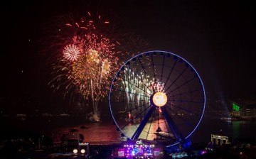 A fireworks show was held near the observation wheel in Hong Kong on Jan. 1, 2015.