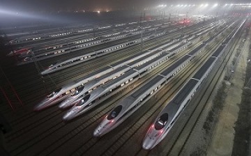 China's high-speed trains at a maintenance base in Wuhan, Hubei Province.