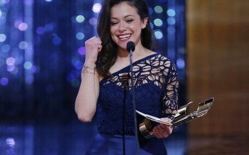 Tatiana Maslany accepts the award for best actress in a TV drama for her role in 